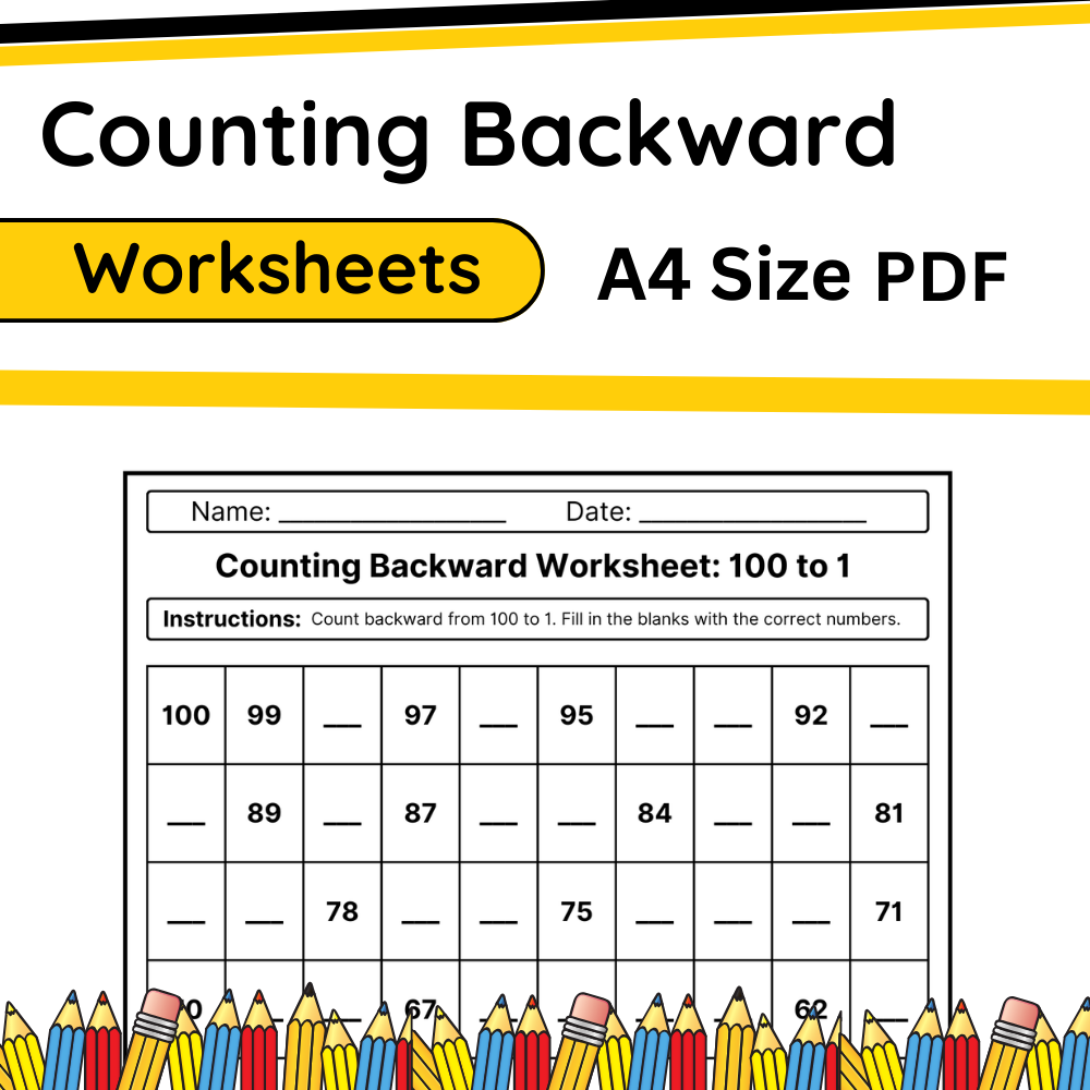 Backward Counting 100 to 1 Worksheet